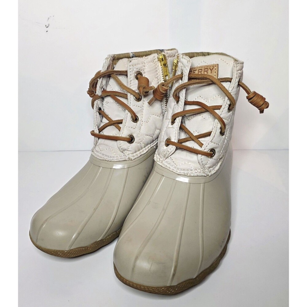 Sperry Womens Saltwater Chevron Quilt Nylon Boots, Ivory Size 7